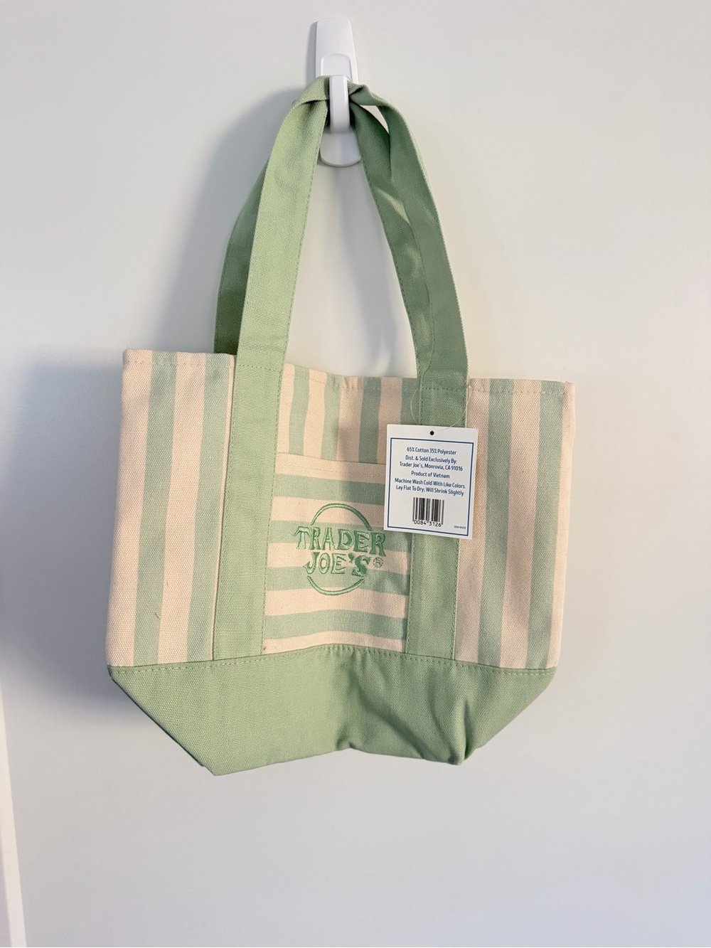 Trader Joe’s Mini Green & Cream Stripe Canvas Tote Bag